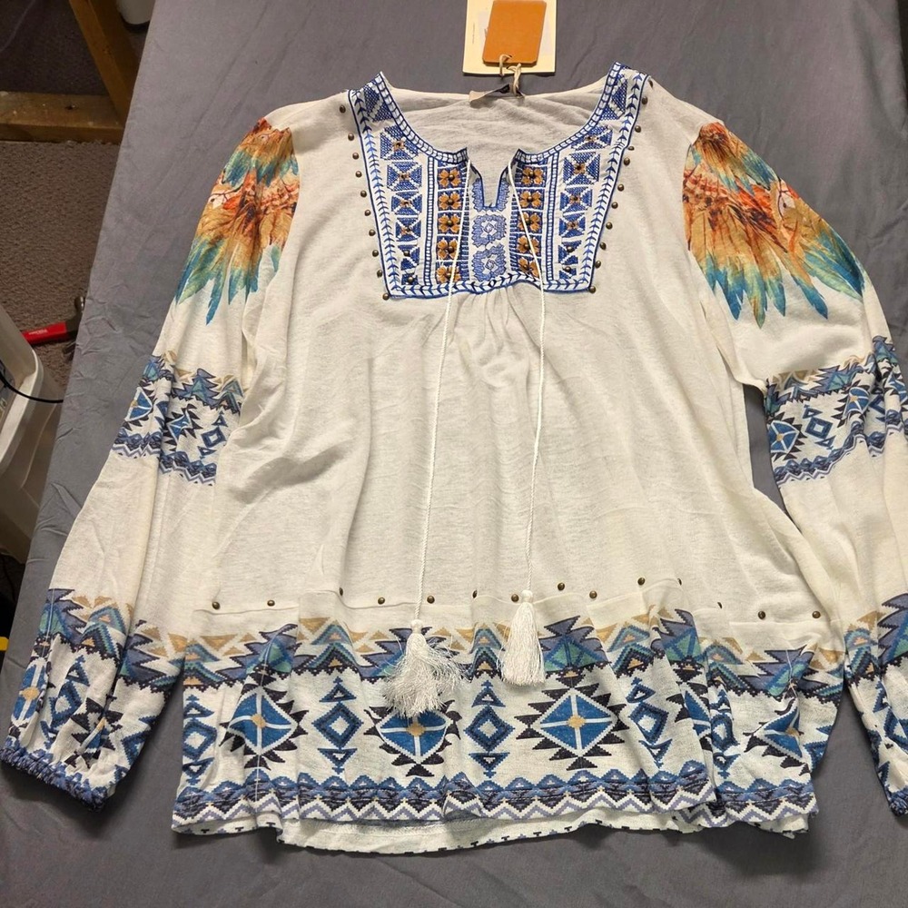Western Aztec Geometric Lightweight Peasant Top